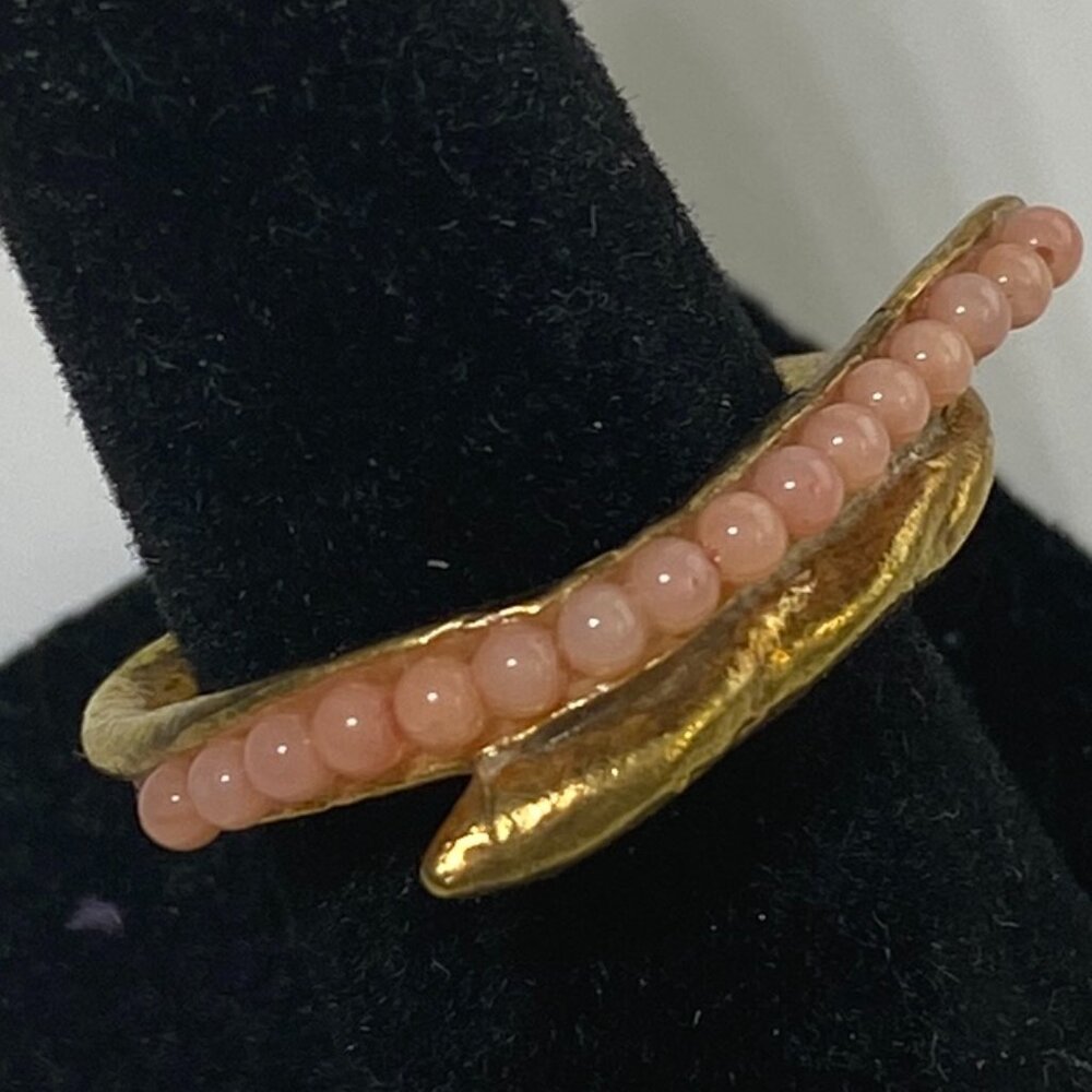 Turkish Rhodochrosite Stones Ring 24Kt gold over bronze Sz 6.5